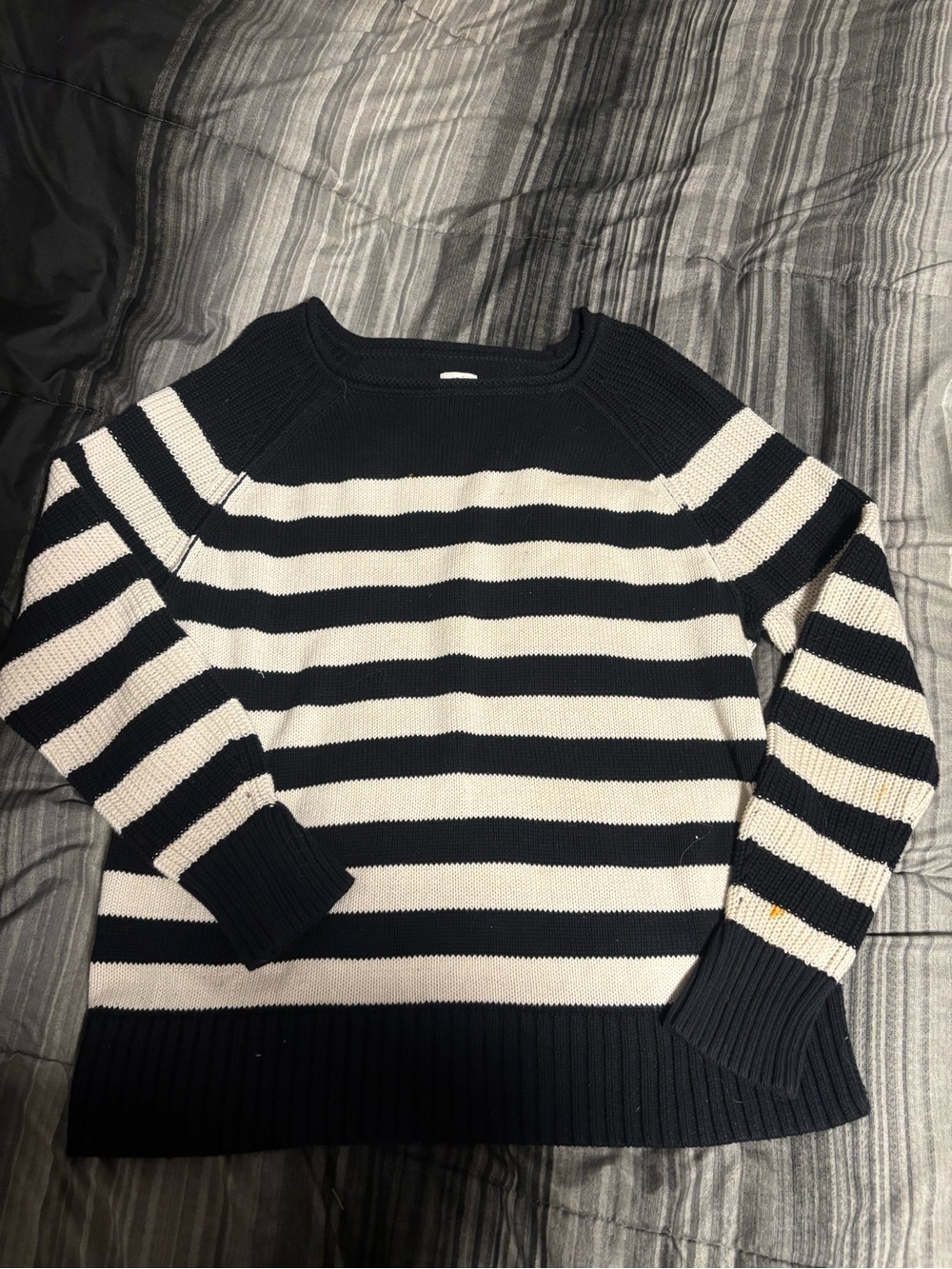 aerie Black & White Striped Crewneck Sweater